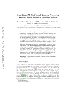 Open-Ended Medical Visual Question Answering Through Prefix Tuning of
  Language Models