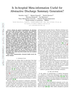 Is In-hospital Meta-information Useful for Abstractive Discharge Summary
  Generation?
