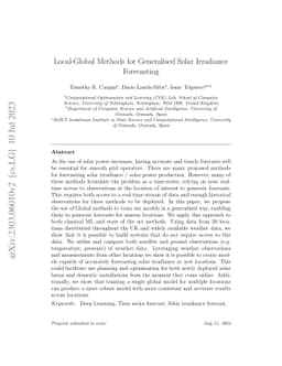 Local-Global Methods for Generalised Solar Irradiance Forecasting