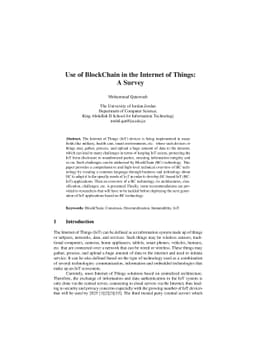 Use of blockchain in the internet of things: a survey