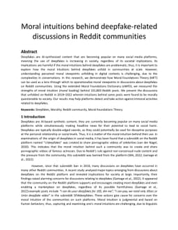 Moral intuitions behind deepfake-related discussions in Reddit
  communities