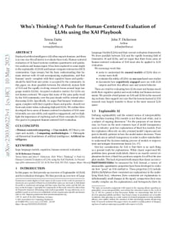 Who's Thinking? A Push for Human-Centered Evaluation of LLMs using the
  XAI Playbook