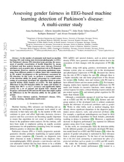 Assessing gender fairness in EEG-based machine learning detection of
  Parkinson's disease: A multi-center study