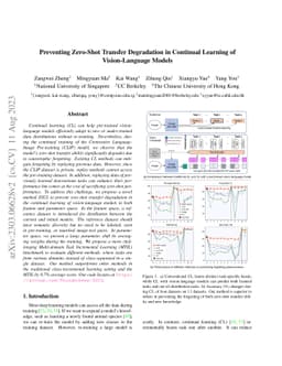 Preventing Zero-Shot Transfer Degradation in Continual Learning of
  Vision-Language Models