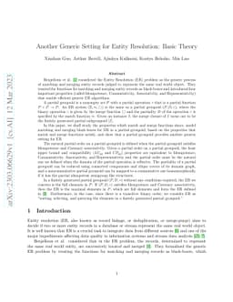 Another Generic Setting for Entity Resolution: Basic Theory