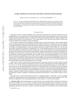 Global Optimality of Elman-type RNN in the Mean-Field Regime