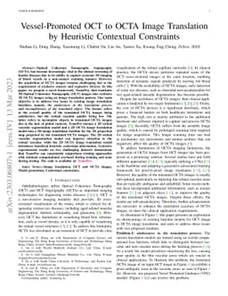 Vessel-Promoted OCT to OCTA Image Translation by Heuristic Contextual
  Constraints