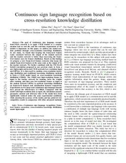 Continuous sign language recognition based on cross-resolution knowledge
  distillation