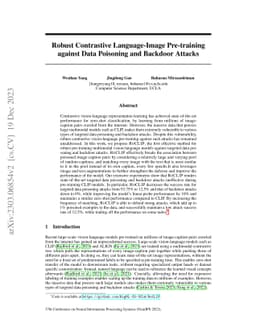 Robust Contrastive Language-Image Pre-training against Data Poisoning
  and Backdoor Attacks