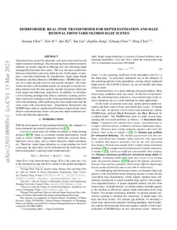DEHRFormer: Real-time Transformer for Depth Estimation and Haze Removal
  from Varicolored Haze Scenes