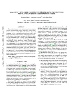 Analysing the Masked predictive coding training criterion for
  pre-training a Speech Representation Model