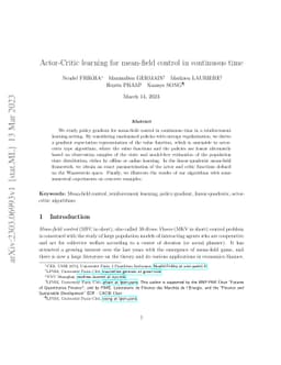 Actor-Critic learning for mean-field control in continuous time
