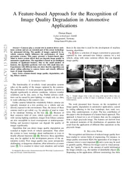 A Feature-based Approach for the Recognition of Image Quality
  Degradation in Automotive Applications