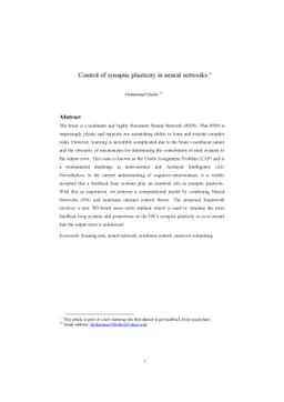 Control of synaptic plasticity in neural networks