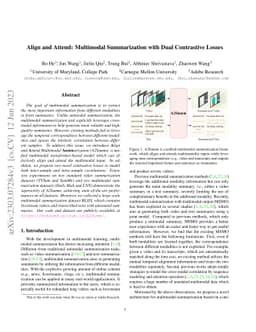 Align and Attend: Multimodal Summarization with Dual Contrastive Losses