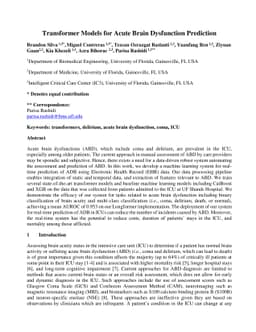 Transformer Models for Acute Brain Dysfunction Prediction