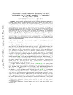 Efficient Bayesian Physics Informed Neural Networks for Inverse Problems
  via Ensemble Kalman Inversion