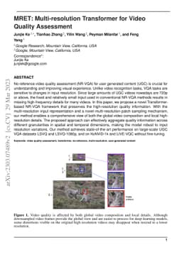 MRET: Multi-resolution Transformer for Video Quality Assessment