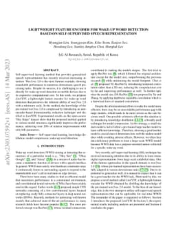 Lightweight feature encoder for wake-up word detection based on
  self-supervised speech representation