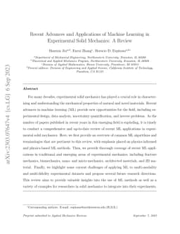 Recent Advances and Applications of Machine Learning in Experimental
  Solid Mechanics: A Review