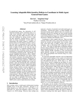 Learning Adaptable Risk-Sensitive Policies to Coordinate in Multi-Agent
  General-Sum Games