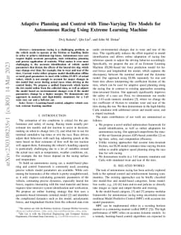 Adaptive Planning and Control with Time-Varying Tire Models for
  Autonomous Racing Using Extreme Learning Machine
