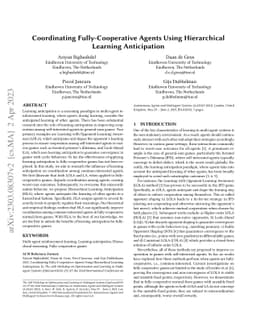 Coordinating Fully-Cooperative Agents Using Hierarchical Learning
  Anticipation
