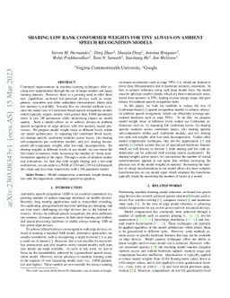 Sharing Low Rank Conformer Weights for Tiny Always-On Ambient Speech
  Recognition Models