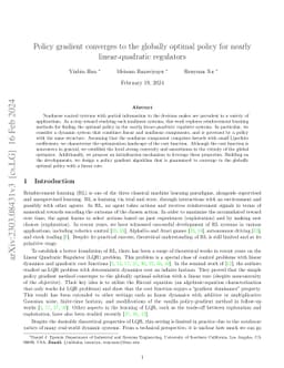 Policy Gradient Converges to the Globally Optimal Policy for Nearly Linear-Quadratic Regulators