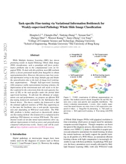 Task-specific Fine-tuning via Variational Information Bottleneck for
  Weakly-supervised Pathology Whole Slide Image Classification