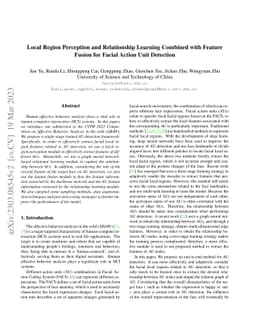 Local Region Perception and Relationship Learning Combined with Feature
  Fusion for Facial Action Unit Detection