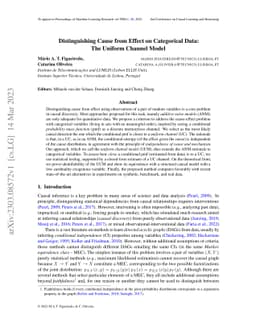 Distinguishing Cause from Effect on Categorical Data: The Uniform
  Channel Model