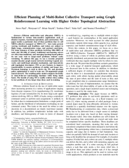 Efficient Planning of Multi-Robot Collective Transport using Graph
  Reinforcement Learning with Higher Order Topological Abstraction