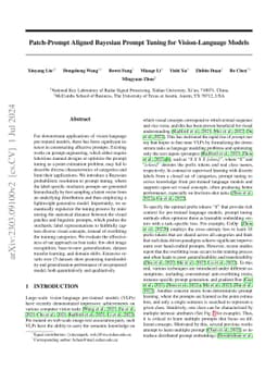 Patch-Prompt Aligned Bayesian Prompt Tuning for Vision-Language Models