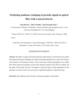 Predicting nonlinear reshaping of periodic signals in optical fibre with
  a neural network