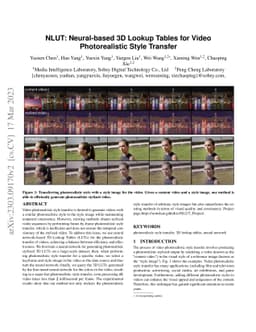 NLUT: Neural-based 3D Lookup Tables for Video Photorealistic Style
  Transfer