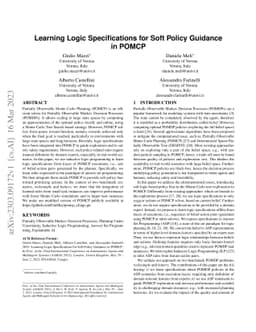 Learning Logic Specifications for Soft Policy Guidance in POMCP