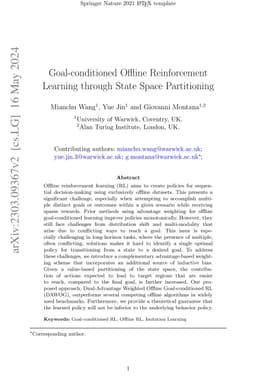 Goal-conditioned Offline Reinforcement Learning through State Space
  Partitioning