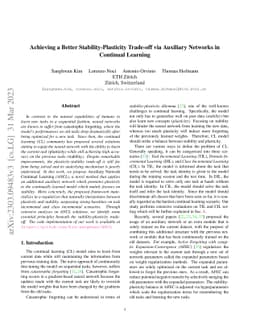 Achieving a Better Stability-Plasticity Trade-off via Auxiliary Networks
  in Continual Learning