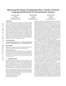 Measuring the Impact of Explanation Bias: A Study of Natural Language
  Justifications for Recommender Systems