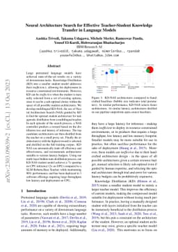 Neural Architecture Search for Effective Teacher-Student Knowledge
  Transfer in Language Models