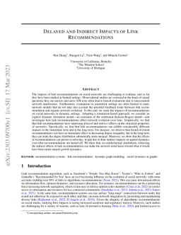 Delayed and Indirect Impacts of Link Recommendations