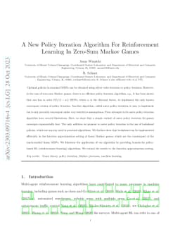 A New Policy Iteration Algorithm For Reinforcement Learning in Zero-Sum
  Markov Games