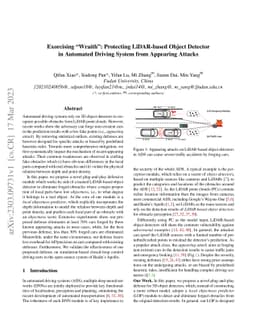 Exorcising ''Wraith'': Protecting LiDAR-based Object Detector in
  Automated Driving System from Appearing Attacks