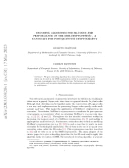Decoding algorithm for HL-codes and performance of the DHH-cryptosystem
  -- a candidate for post-quantum cryptography