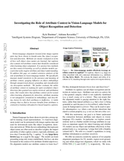 Investigating the Role of Attribute Context in Vision-Language Models
  for Object Recognition and Detection