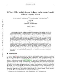 GPTs are GPTs: An Early Look at the Labor Market Impact Potential of
  Large Language Models