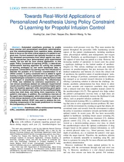Towards Real-World Applications of Personalized Anesthesia Using Policy
  Constraint Q Learning for Propofol Infusion Control