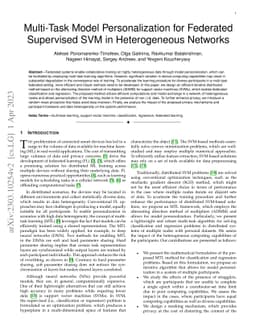 Multi-Task Model Personalization for Federated Supervised SVM in
  Heterogeneous Networks