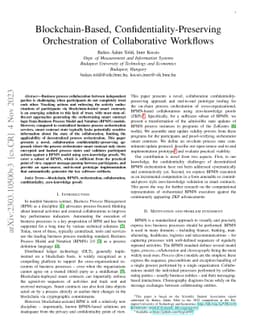 Blockchain-Based, Confidentiality-Preserving Orchestration of
  Collaborative Workflows